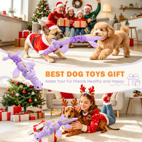 WOWBALA Squeaky Dog Toys for Puppy to Medium Breeds | Interactive Tug of War Dog Toys with Crinkle Paper, Plush Chew Puppy Toys to Keep Them Busy, Training Reward Gift for Dogs - color: Light Purple