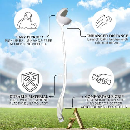 AnNafi Speed Arm Cricket Practice Launcher & Ball Pickup | Dog Thrower | Fetch & Fold Set | Cricket Equipment (With Tennis Ball, White) - color: White, size: With Tennis Ball