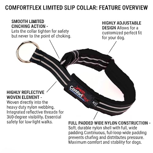 ComfortFlex Limited Slip Martingale Collar, Small, Raven Black | American made, designed, cut, assembled, sewn in USA, wide escape proof martingale design, premium padding, gentle control - color: Raven Black, size: Small
