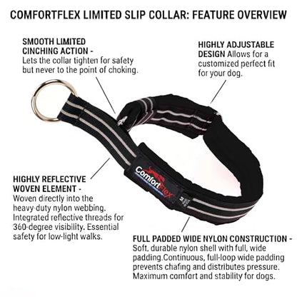 ComfortFlex Limited Slip Martingale Collar, Medium, Raven Black | American made, designed, cut, assembled, sewn in USA, wide escape proof martingale design, premium padding, gentle control - color: Raven Black, size: Medium