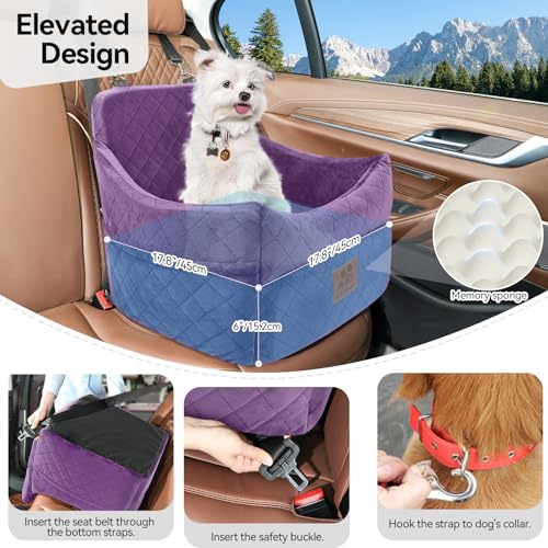 GL GLENSLAVE Dog Car Seat for Small/Medium Dogs, Dog Booster Car Seats with Thick Cushion for Dogs Under 35lbs, Detachable Washable Pet Carseat with Storage Pockets, 2 Safety Belts(Purple) - color: Purple
