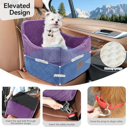 GL GLENSLAVE Dog Car Seat for Small/Medium Dogs, Dog Booster Car Seats with Thick Cushion for Dogs Under 35lbs, Detachable Washable Pet Carseat with Storage Pockets, 2 Safety Belts(Purple) - color: Purple