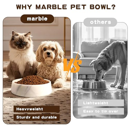 SAMAH White Marble Dog Bowl, Non-Slip Dog Food Water Bowl, Small Weighted Stone Dish, Natural Marble Heavy Pet Bowl, Easy to Clean, Gifts for Cat Lovers, Perfect Cat Dog Gifts, Holds 4 Cups(5 lbs) - color: White, size: S