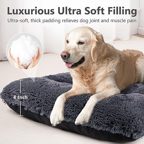JOEJOY Large Dog Bed Crate Pad, Deluxe Plush Washable Dog Beds Fulffy Soft Kennel Pad Anti-Slip Pet Sleeping Mat for Extra Large Medium Small Dogs, 47" x 29", Grey - color: Dark Grey, size: XXL(47"x29"x4")