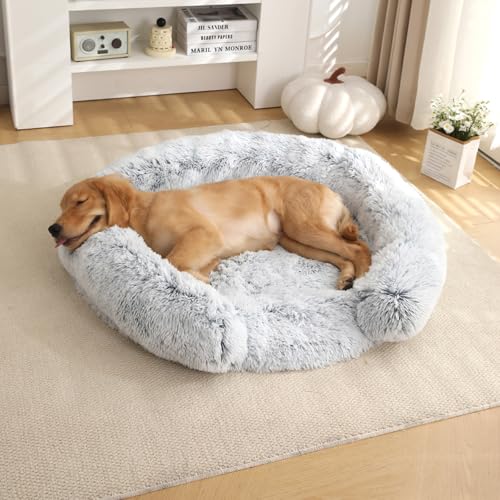 Plush Dog Bed for Small Dogs, Egg Crate Memory Foam Pet Bed Washable Cat Bed, Round Dog Donut Bed Waterproof Lining Removable Cover (Grey, S) - color: Grey, size: 19.6x19.6x3.9 in