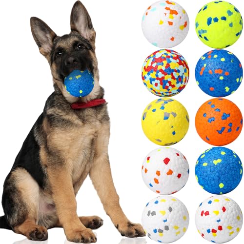Lenwen 10 Pcs Dog Toy Balls Tennis Ball for Aggressive Chewers Interactive for Large Medium Small Puppy Boredom and Stimulating Bouncy Floating Rubber Toy(2.5 Inch,Glitter Color) - color: Glitter color, size: 2.5 inch