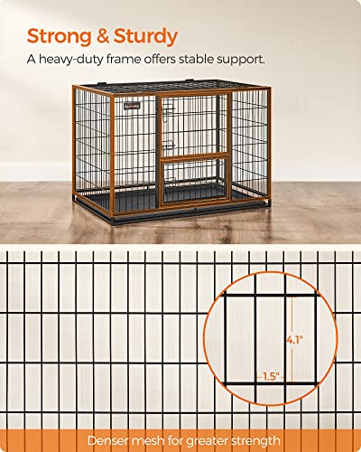 Feandrea 42.1 Inch Heavy Duty Dog Crate, Metal Escape Proof Kennel with Double Doors and Convenient Feeding Door, Removable Tray, Easy to Clean, XL Pet Crate for Large and Medium Dogs, Black - size: 42.1"L x 27.6"W x 29.5"H
