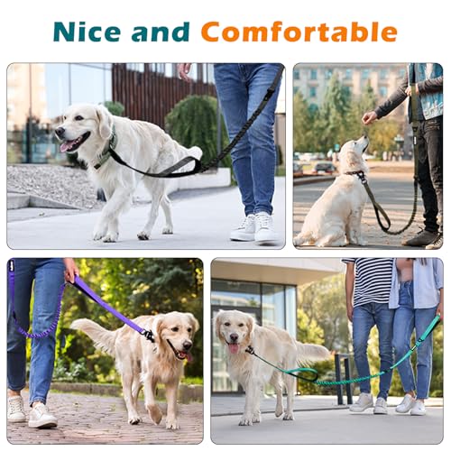 PetBonus Heavy Duty Tactical Dog Leash, 5 FT Bungee Shock Absorption Leash with 2 Padded Handles, Quick Release Metal Clip, Car Seatbelt, No Pull Training Lead for Large Medium Dogs（Grass Green） - color: Grass Green