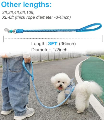 2/3/4/6/10 Foot Reflective Dog Leash Strong Nylon Rope Braided Heavy Duty for Large and Medium Small Dogs Walking Training Leads (Sky Blue, 3ft * 1/2") - color: Sky blue, size: 3ft * 1/2"