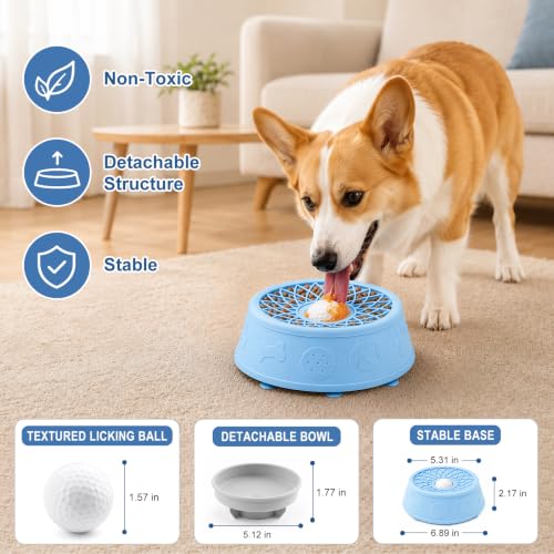 Dog Lick Bowl with Rolling Ball, Slow Feeder Dog Bowls for Food-Grade Silicone Anti-Slip, Bone Broth and Yogurt Puzzle Feeder for Large Medium Puppy Pet & Cats Helps Protect the Stomach - color: Blue