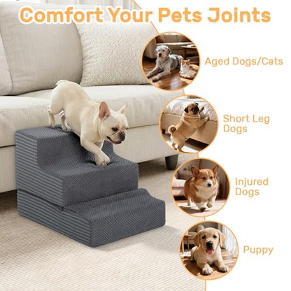 Dog Stairs for Small Dogs, 22.5" H Foldable Dog Steps for High Bed | 2 in 1 Pet Stairs Get on Couch, Transformable Cats Stairs, Non-Slip Balanced, Grey - size: 15.7 X 30 X 22.5 In