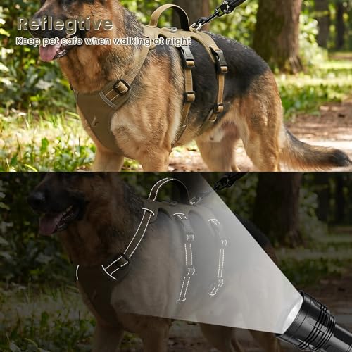 Escape Proof Dog Harness and Leash Set,Soft Padded Full Body Pet Harness, No Pull Reflective Adjustable Dog Vest with Handle, Easy Control Dog Harness for Medium Large Dogs Training Walking Running - color: Khaki, size: XL