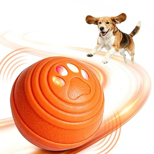 Interactive Dog Ball, Automatic Dog Toy, Vibrating Dog Ball with 4 Play Modes, Moving & Bouncing Ball for Dogs, Smart Self Rolling Dog Toy for Small Medium Dogs, USB-C Rechargeable, Orange - color: Orange