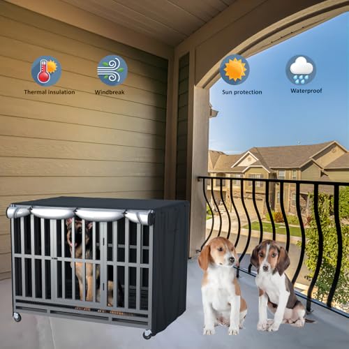 Dog Crate Cover 48 Inch - Heavy-Duty 900D Oxford Waterproof Dog Kennel Cover with Fleece Lining, Zipper, and Clear Window (Black, Fits 48.5“ L x 31.5” W x 36.5" H Crates) - color: Black（with fleece lining）, size: 48.5"L x 31.5"W x 36.5"H
