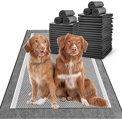 MIZOK 28x44in Carbon Pee Pads for Dogs Extra Long, Charcoal Odor Eliminating Dog Pads Heavy Absorbency for Up to 12 Cups Liquid with Quick Dry & Leak-Proof Disposable (25 Count) - size: Giant 28"x44" 25 Count