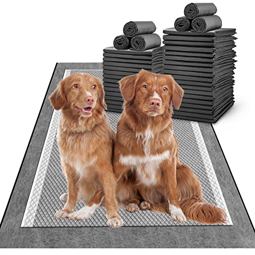 MIZOK 28x44in Carbon Pee Pads for Dogs Extra Long, Charcoal Odor Eliminating Dog Pads Heavy Absorbency for Up to 12 Cups Liquid with Quick Dry & Leak-Proof Disposable (25 Count) - size: Giant 28"x44" 25 Count