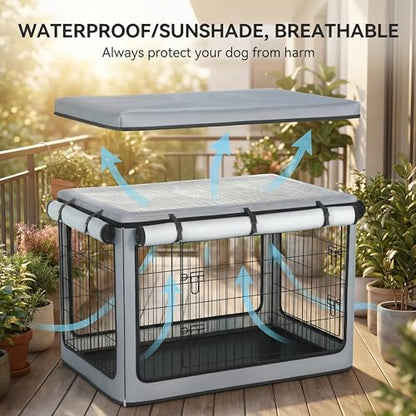 Dog Crate Cover, Heavy Duty 1680D Waterproof Oxford Cloth with Breathable Mesh & Detachable Sunshade, Universal Fit for Wire Crates, All-Weather Indoor Outdoor Use (48-Inch) - size: 48-Inch