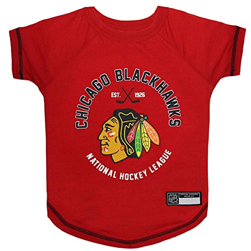 NHL Chicago Blackhawks Tee Shirt for Dogs & Cats, X-Small. - Are You A Hockey Fan? Let Your Pet Be An NHL Fan Too! - color: Chicago Blackhawks, size: X-Small