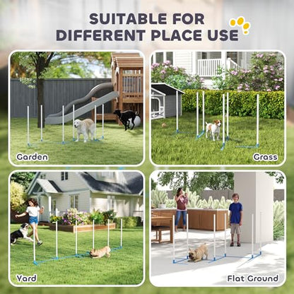 PawHut Adjustable Dog Agility Training Obstacle Course Set with Weaves Poles Storage Bag for Pet Dogs Outdoor Games Exercise