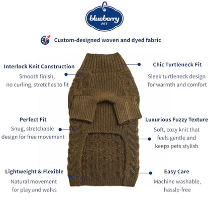Blueberry Pet Classic Fuzzy Textured Knit Pullover Turtle-Neck Dog Sweater in Dark Olive, Back Length 14", Pack of 1 Clothes for Dogs - color: Dark Olive, Turtle-neck, size: 14 inch