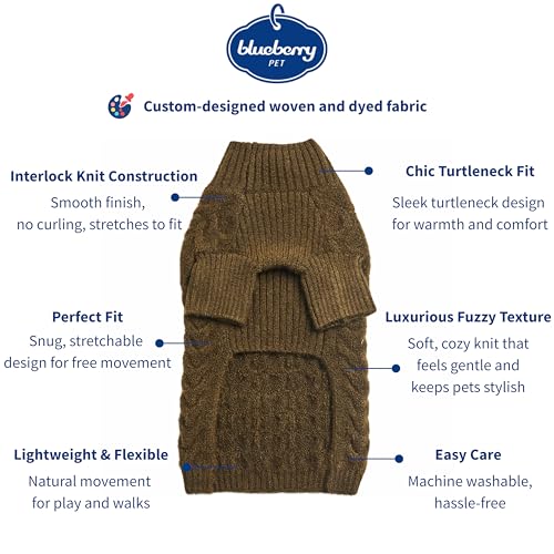 Blueberry Pet Classic Fuzzy Textured Knit Pullover Turtle-Neck Dog Sweater in Dark Olive, Back Length 14", Pack of 1 Clothes for Dogs - color: Dark Olive, Turtle-neck, size: 14 inch