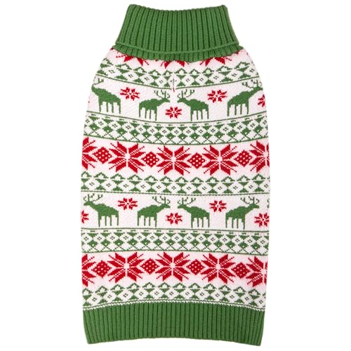 KYEESE Dog Christmas Sweater, Cozy Turtleneck Dog Sweater for Small Dogs Boy Girl with Snowflake & Reindeer Pattern, Soft Knit Holiday Outfit with Leash Hole, Winter Pet Clothes, Small - color: 5# Christmas（Green）, size: Small (4-7lbs)