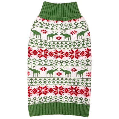 KYEESE Dog Christmas Sweater, Cozy Turtleneck Dog Sweater for Small Dogs Boy Girl with Snowflake Reindeer Pattern, Winter Doggie Knitwear with Leash Hole, Soft Warm Pet Clothes, Medium - color: 5# Christmas（Green）, size: Medium (7-11lbs)