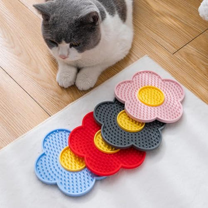 Silicone Lick Mat with Suction Cups Flower Shape Slow Feeder Pad for Dogs Cats Grooming Bathing - color: Gray