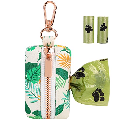 ARING PET Dog Waste Bag Dispenser, Cotton Doggy Poop Bags Holders Attach to Any Leashes, Portable Washable Leaf Pattern Pet Waste Pouch Dispenser with Metal Zipper - color: B:leaf