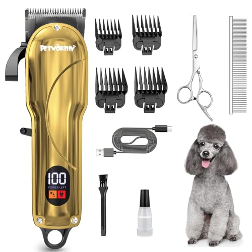 Quiet Dog Grooming Kit - 2000mAh Dog Clippers for Heavy Thick Hair Coats, Waterproof Rechargeable Cordless Clippers, Safe and Easy to Clean Pet Grooming - color: Plating Gold