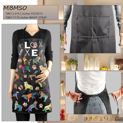 MBMSO Dog Grooming Apron Dog Kitchen Cooking Apron Dog Lover Gift for Groomer Waterproof Apron Colorful Dog Apron with Pocket