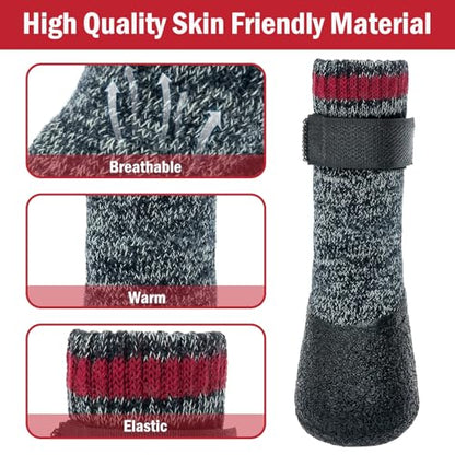Mihachi Dog Socks Rubber Sole Paw Protectors with Straps Traction Control Anti-Slip Waterproof Boots Winter Paw Protectors - size: Large