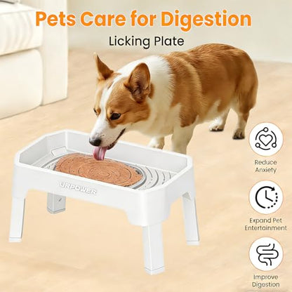 URPOWER 3-in-1 Elevated Dog Bowls - Mess Proof Double Deck 4 Height Adjustable Raised Stand with 2 Stainless Steel Food Bowls & Licking Plate for Small, Medium & Large Dogs - color: Light Grey, size: Large