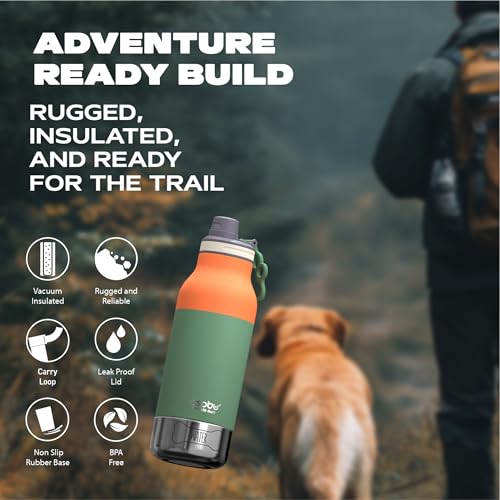 Asobu Dog Barky Bottle - 음식, 간식 및 물을 위한 탈착식 강아지 그릇 2개가 있는 단열 스테인리스 스틸 물병 - 하이킹, 도로 여행 및 야외 모험을 위한 반려동물 친화적인 여행용 병 - color: 파스텔 그린.