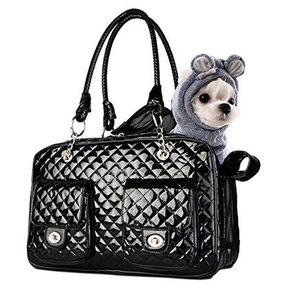 Soft-Sided Pet Travel Carrier Airline Approved for Pet Small Dog and Cat Collapsible, Black Shiny Patent Leather - color: Black
