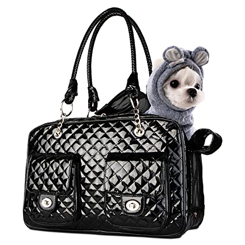 Soft-Sided Pet Travel Carrier Airline Approved for Pet Small Dog and Cat Collapsible, Black Shiny Patent Leather - color: Black
