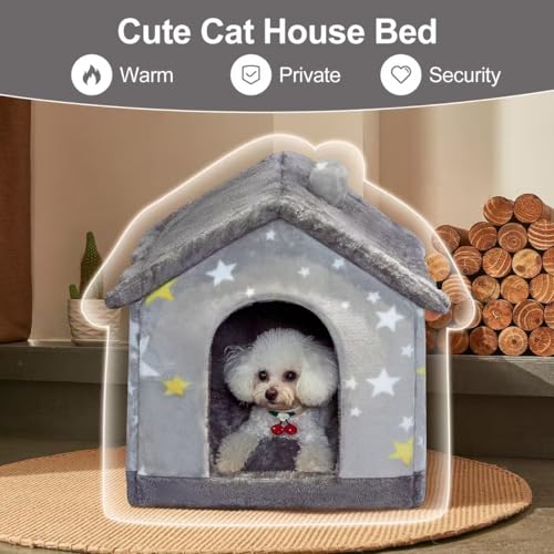 Dog&Cat House Dog&Cat Bed with Cover Cave with Non-Slip Bottom. (Grey Star, Medium) - color: Grey Star, size: Medium