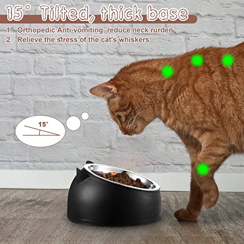 Irenare Elevated Cat Bowls 4 Pack, Stainless Steel Slanted Food Dishes 7oz, Raised Pet Bowls for Cats Small Breeds, Ergonomic Kitten Puppy Feeding Set for Digestion Health Easy Clean