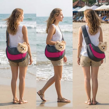 Pet Dog Sling Carrier, Breathable Mesh Adjustable Puppy Sling Carrier Hand Free for Small Dog Cat, M, Rose - color: Rose, size: 13.0"L x 9.1"W x 2.0"H
