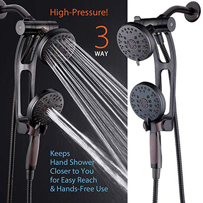 High Pressure 48-mode Luxury 3-way Combo with Adjustable Extension Arm – Dual Rain & Handheld Shower Head – Extra Long 6 Foot Stainless Steel Hose – All Oil Rubbed Bronze Finish – Top US Brand - color: Oil Rubbed Bronze