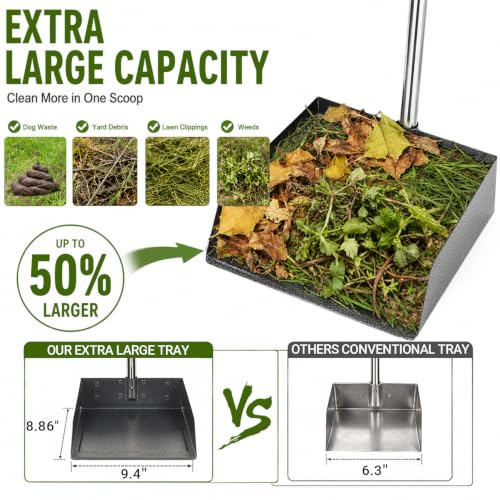T2Y Pooper Scooper, Long Handle Dog Pooper Scooper, Adjustable Stainless Steel Rake & Extra Large Tray, Antirust & Durable Poop Scoopers for Yard, Lawn, Snowfield, Suitable for Multi-Dog Family - size: Rake & Large Tray
