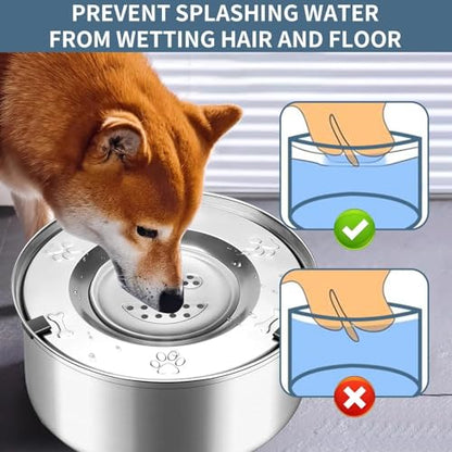 Stainless Steel Dog Water Bowl No Spill, 101oz/3L Pet Water Bowl for Dogs, Floating Disk Slow Drink Anti-Gulping Splash Proof Slow Feeder Bowls for Dog Cat, Travel Outdoor Car Home
