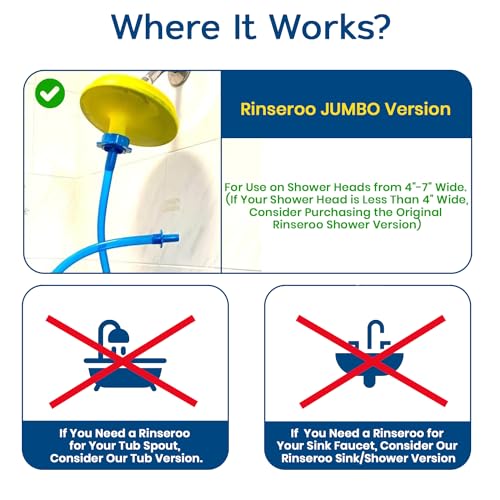Rinseroo JUMBO Shower Cleaning Thing – Slip-On Handheld Hose Attachment for Fast, Mess-Free Shower Wall Rinsing–6 Ft Hose, Fits Up to 7" Shower Head–Temporarily Converts Standard Shower into Handheld