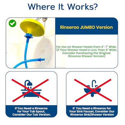 Rinseroo JUMBO Shower Cleaning Thing – Slip-On Handheld Hose Attachment for Fast, Mess-Free Shower Wall Rinsing–6 Ft Hose, Fits Up to 7" Shower Head–Temporarily Converts Standard Shower into Handheld