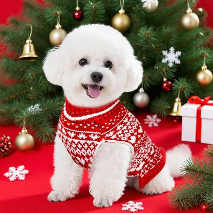 Dog Christmas Sweater Dress with Leash Hole Turtleneck Xmas Girl Dog Clothes Soft Pet Dogs Outfits Warm Fall Winter Puppy Knitted Pullover for Small Medium Dogs Cats（Red Heart,X-Large - color: Red Heart, size: X-Large