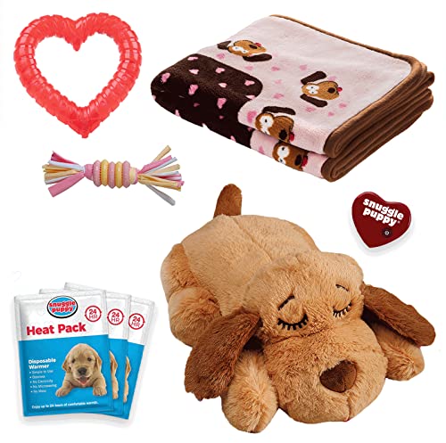 SmartPetLove Original Snuggle Puppy Essentials Starter Kit - Heartbeat Puppy for Dogs - Calming Aid with 3 Heat Packs, Puppy Teething Toy, Dog Chew Toy and Dog Blanket - color: Pink