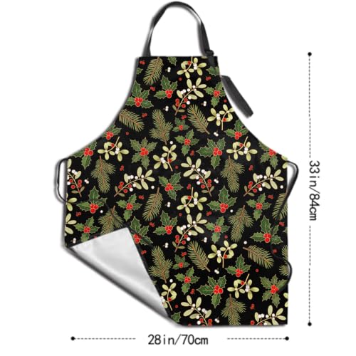 Sweetshow Cute Dog Apron with 2 Pockets and Adjustable Neck Waterproof Kitchen Cooking Dog Grooming Aprons for Women Men - color: Holly Berry