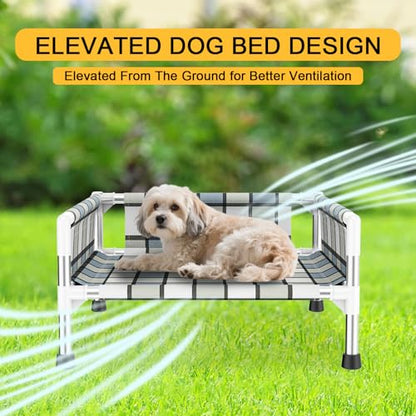 Elevated Raised Outdoor Dog Bed - Cooling Washable Dog Cot with Guardrail, Durable & Breathable Cotton Mesh Pet Hammock Beds with Stainless Steel Pipe Frame for Small Pets (20'' x 20'' x 12'') - size: 20'' x 20'' x 12''