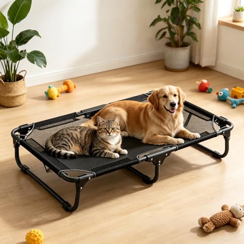 Elevated Dog beds Suitable for Small and Large Pets-Portable Folding Dog beds, with Breathable Cooling nets, Indoor and Outdoor cat hammocks in Summer and Outdoor Elevated Dog beds.