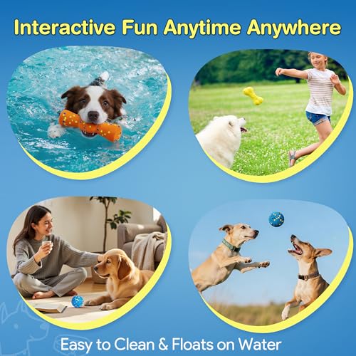 Kimee Dog Ball Stick Bone Chew Toy for Aggressive Chewers, 3 in 1 ETPU Durable Dog Toy Set, Interactive Fetch & Teething Cleaning, Floating Water Toy for Large Medium Small Puppies